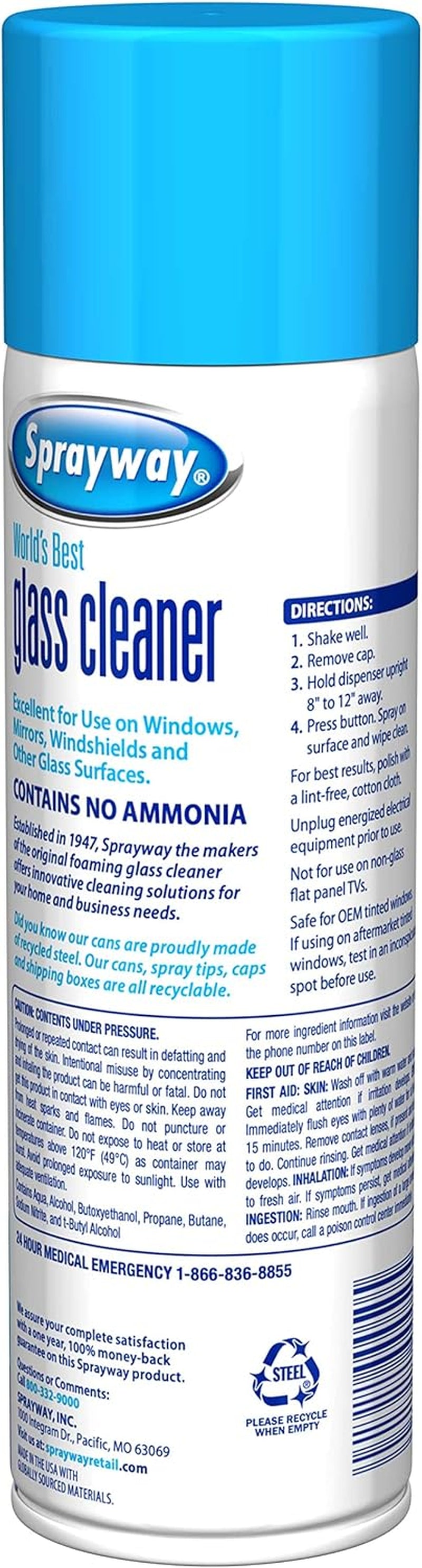 Glass Cleaner with Foaming Spray for a Streak-Free Shine for Home and Automotive Use, 19 Oz, Pack of 12, White