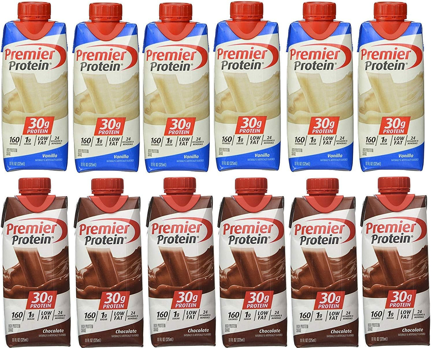 6 Chocolate and 6 Vanilla Shakes 11Oz (Pack of 12)