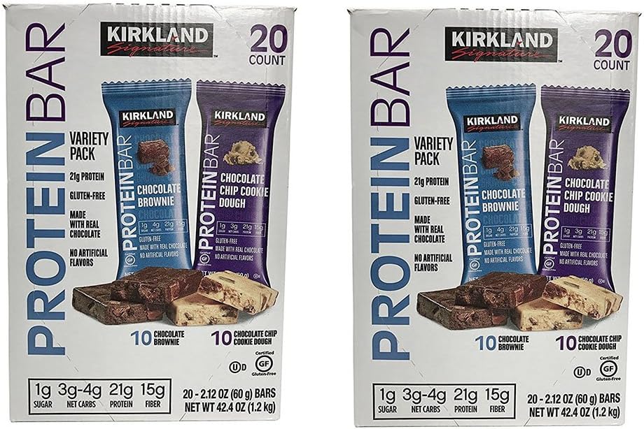 Kirkland Signature Protein Bar Variety Pack Chocolate Brownie and Chocolate Chip Cookie Dough 20 Count 42.4oz 1.2KG (Two Boxes)