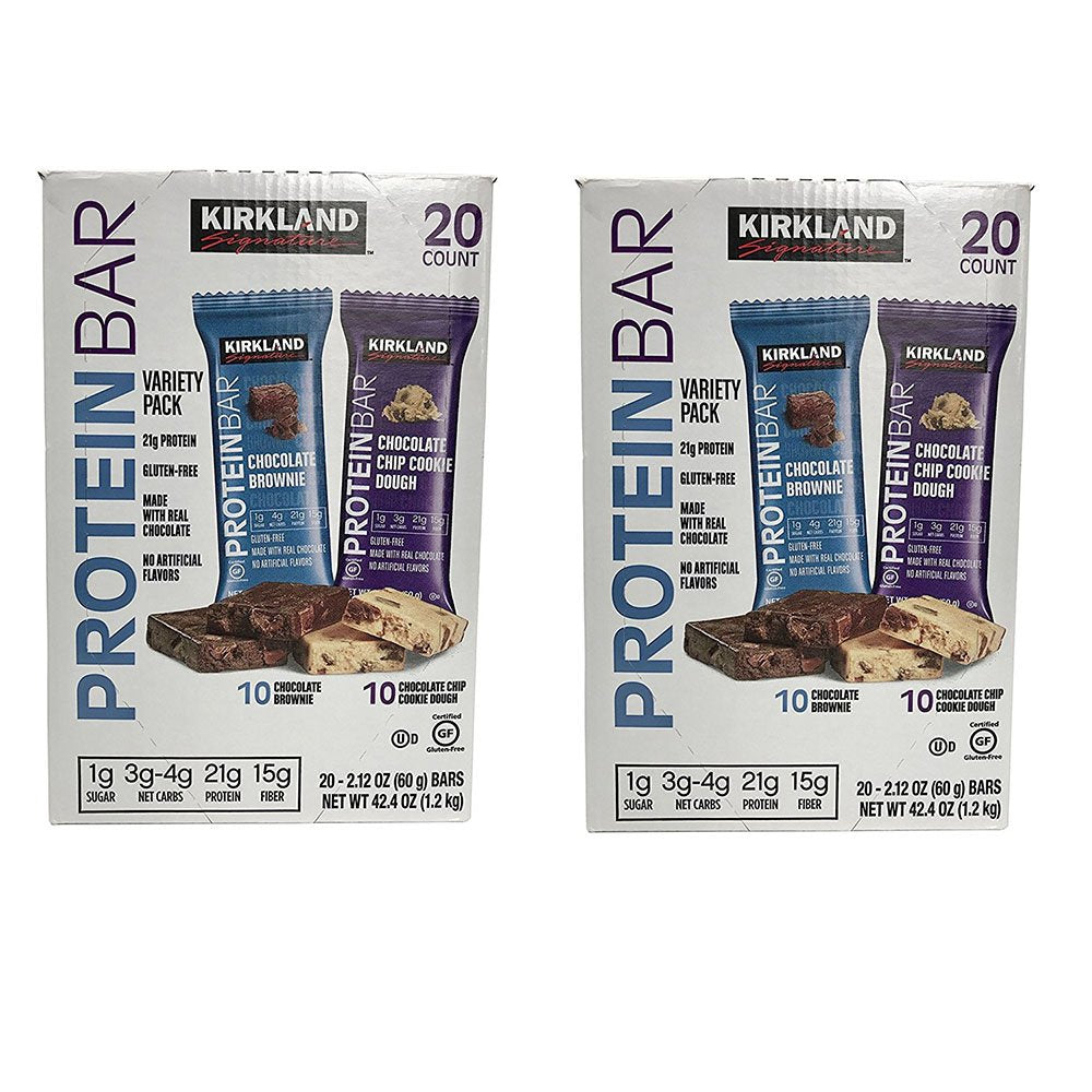 Kirkland Signature Protein Bar Variety Pack Chocolate Brownie and Chocolate Chip Cookie Dough 20 Count 42.4oz 1.2KG (Two Boxes)